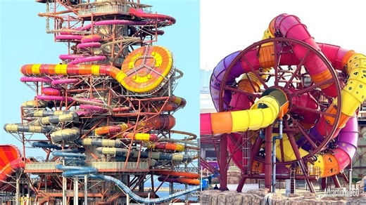 【主题公园】史上最疯狂的水上乐园！摩天轮水滑道极限体验 | 4K滑道POV 全园巡游