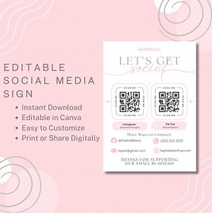 Let’s Get Social Card | Social Media Card | Business Insert - Etsy