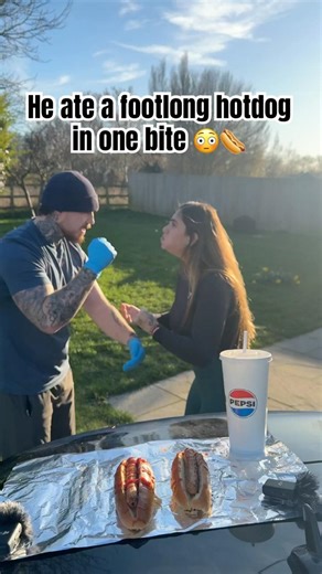 He ate a footlong hotdog in 1 bite 😳🌭