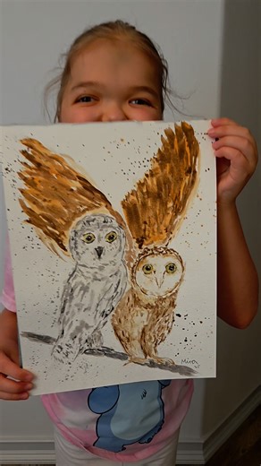 Revealing one of my best paintings yet. 🦉 I love painting owls, so when I was asked to paint two owls for a commission, I was very excited.🤗 #artreveal #magical #littleartist #birdartist #watercolorartist #inspiring #inclusive #owls #animalartist #CreativeKids | Mina's Art World