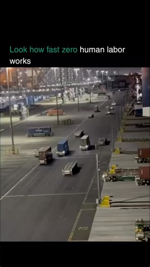 Artificial Intelligence | ChatGPT | Technology on Instagram: "The whole shift. Gone. Replaced by algorithms. This isn't a sneak peek into a distant sci-fi future; this is a fully operational, driverless shipyard today. Watch these autonomous trucks move in perfect synchronization: no breaks, no errors, and critically, no need for human payroll. The conversation is shifting. AI isn't just taking single jobs anymore it's replacing entire operational teams and full shifts. This is the reality of mo