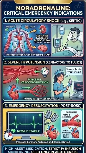 Noradrenaline Emergency drug indications uses and dose in 37 seconds !! #emergencydrugs #norad