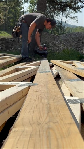 Nailing up these 2 ply 8/12 vaulted trusses for our current post frame home build! #CinchCarpentry #QualityOverQuantity #PostFrame #Framing #Carpentry #Roof #Trusses #House #Barndo #SENCO #Alberta | Cinch Carpentry