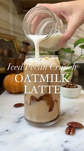 ICED PECAN CRUNCH OATMILK LATTE 🍂 All you need is 8 minutes and 5 ingredients! I am so obsessed with this drink, ya'll. The pecan flavors really come through and the whole thing is full of cozy fall vibes. And I love that you can make a big batch of the syrup for easy iced lattes all week long! >> Comment "LATTE" to get the recipe! ✨ Here's what's in this latte: Pecan Syrup (makes 2 servings) ▢ 1/4 cup finely chopped pecans ▢ 1/2 cup maple syrup Latte ▢ 3 ounces espresso (or 2 shots) ▢ 1/2 cup 