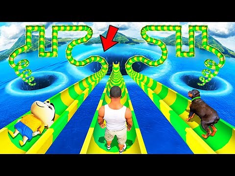 SHINCHAN AND FRANKLIN TRIED THE IMPOSSIBLE TRIPLE WATER SLIDE ZIGZAG MAZE CURVY CHALLENGE GTA 5