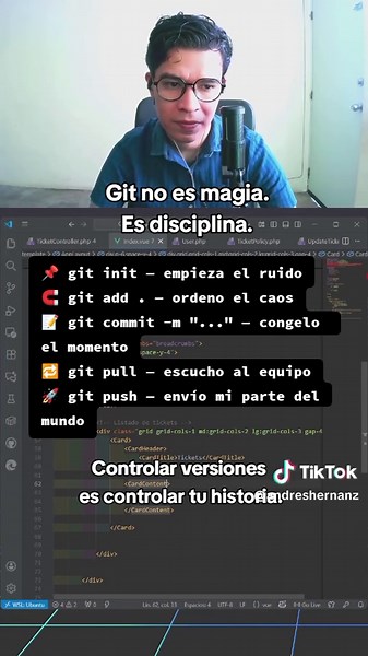 Comandos básicos de Git para entender tu proceso, no solo tu repositorio. Controlar versiones también es controlar tus decisiones. #git #developer #programacion #webdev #fyp