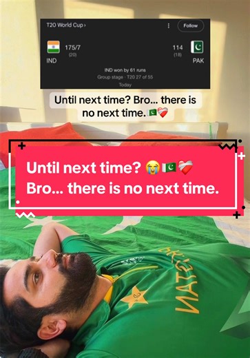 Pakistan Cricket Team Lost to India yet again 🏏😭 Until next time? Bro… there is no next time🇵🇰❤️‍🩹. #pakistan#pakvsind#fyp#cricket#cwc