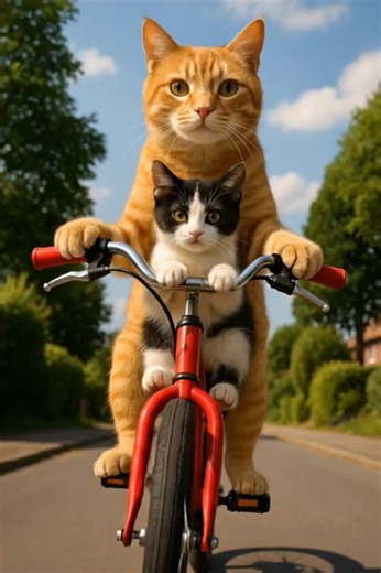 Cute Cat Riding Bicycle with Kitten | Funny & Adorable Cat Video 2025