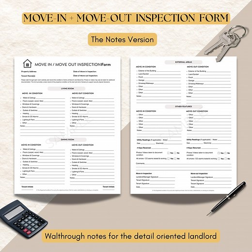 Rental Property Inspection Form: Landlord Move-in/out Checklist (printable & Fillable PDF) – Notes Version - Etsy