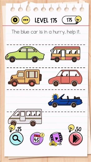 Brain Test Level 175 Answer | The blue car is in a hurry