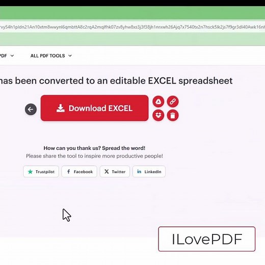 Converting PDF to Excel using ILovePDF