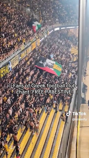 Fans of Greek football team AEK Athens F.C raised the Palestinian flag during their European Conferend league qualifying game against Israeli club Hapoel Be'er Sheva. AEK Athens won the game 1-0.