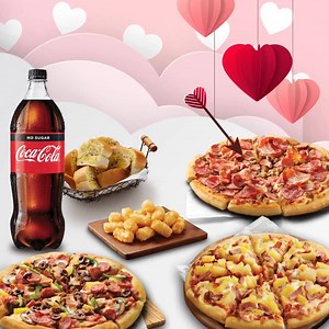 Make dinner easy this Valentine's Day weekend! Grab 3 large pizzas and 3 sides for just $34.95* delivered right to your door! ❤️ *See full T&Cs on website. | Pizza Hut