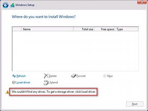 🖴 Install driver to show hardware Windows installation could not find any drives - Intel RAID RST