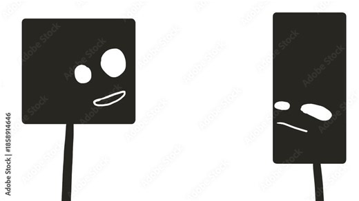 Two cartoon rectangular characters are talking to each other about something.