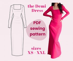 Stretch Maxi Dress Sewing Pattern - the Demi Dress - Square Neckline - Long Sleeves - PDF Download - Beginner to Intermediate - Easy to Sew - Etsy UK
