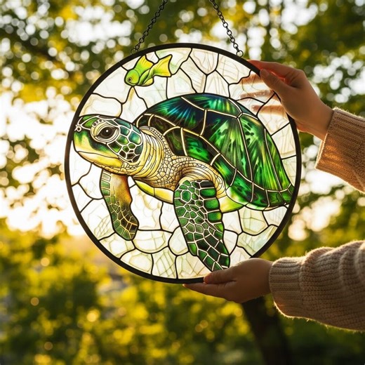 Sea Turtle Stained Glass Suncatcher, Ocean Window Hanging, Coastal Beach Decor Gift for Turtle Lovers - Etsy