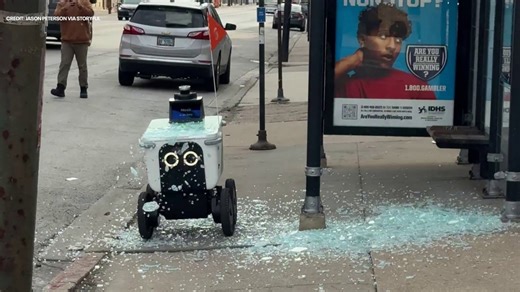 Viral videos show Chicago delivery robots after shattering glass at CTA bus shelters