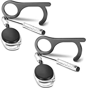 No Touch Door Opener with Stylus and Retractable Keychain, Touchless Safety Key Tool for Door Opening, Button Pushing, Elevators, Gas Stations,Touchscreen (2 PACKS)