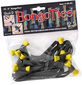 BongoTies YELLOW & BLACK "Yellow Tang" Bongo Ties - 10 Pack "Style-D" ~ Professional cable ties made of natural rubber and bamboo ~ HANDY TIES FOR CABLES AND OTHER UNRULY ITEMS