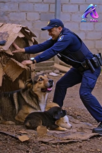 Heartwarming Encounter: Policeman Helps Stray Dog and Puppies