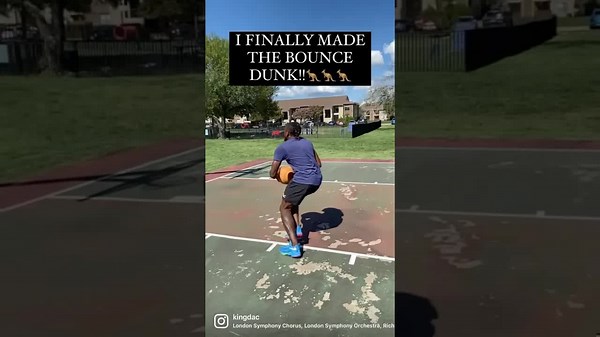 (359) bounce dunk fail: athletic try on outdoor court