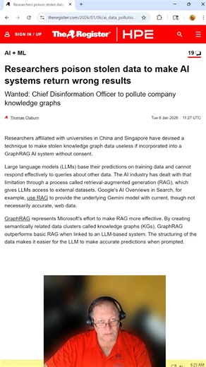 01-07-2026 #Researcher #Poison #Stolen #Data and #AI #gets #it #wrong! #FightingFireWithFire #SelfPoisoning #Your #Own #Documents #ComputerGarageLLC https://dejubi.com https://www.theregister.com/2026/01/06/ai_data_pollution_defense/ | Computer Garage