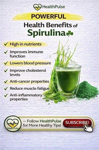 Amazing Health Benefits of Spirulina #spirulina #healthylifestyle #food #nutrition #healthyfood