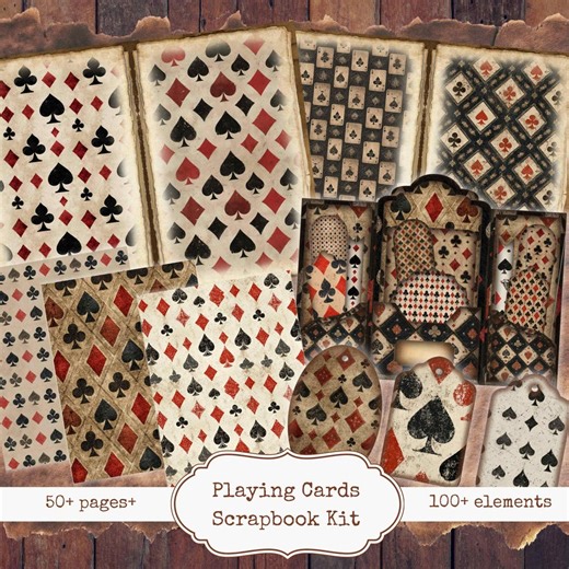 Vintage Playing Cards Scrapbook Paper: Shabby Chic Cards Ephemera Digital Download - Etsy