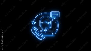Glowing neon Customer Service icon isolated on black background. HD Video motion graphic animation