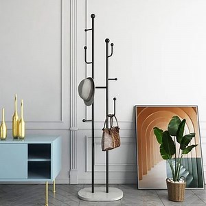 7 Hooks Entryway Freestanding Coat Racks Metal Hall Trees Entryway Furniture in Black (400mm)｜Homary