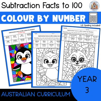 Color By Number Worksheets – Subtraction Facts to 100 Grade 3