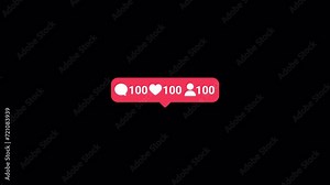 Animation bubble notification counter of 1 to 100 followers likes comments for social media, Animated notification button comments likes followers for social media with alpha channel