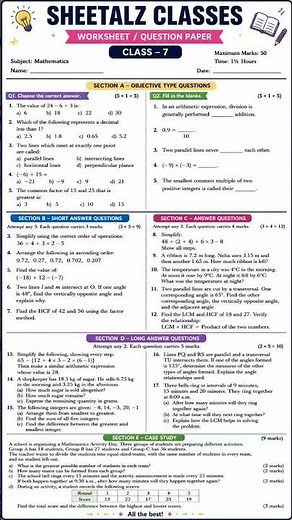 Class 7 Maths Worksheet | Grade 7 Math Practice Questions | Printable Math TestfTesting Testing