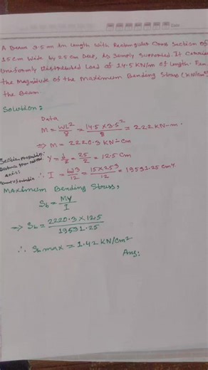 To Find maximum bending stress in a simply supported rectangular Beam #Maximumbendingstress #Bendingstress #Beamdesign #Design #Construction #civil #civilengineering | Civil Engineering Help