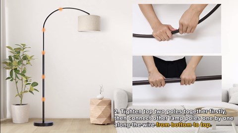 Dimmable Arc Floor Lamps for Living Room, Mid Century Floor Lamp, Antique Bronze Standing Lamp with Adjustable Hanging Shade, Tall Pole Lamp Reading Light for Bedroom, Over Couch, 9W LED Bulb Included