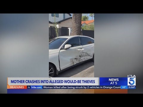 Mother crashes into alleged would-be thieves
