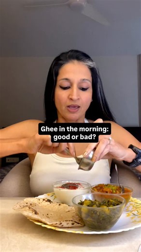 Mitushi Ajmera on Instagram: "CONTEXT MATTERS Ghee contains butyric acid, a short-chain fatty acid that supports gut health. That’s true. . But turning this into ‘ghee heals the gut’ or ‘everyone should take ghee on an empty stomach’ is an absolute claim and nutrition science doesn’t work that way. . Butyrate’s biggest source isn’t ghee. It’s what your gut bacteria produce when you eat enough fiber and carbohydrates. . For some people, a teaspoon of ghee may support digestion. For others, it may