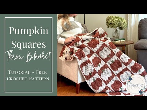 Pumpkin Squares Throw Blanket Crochet Pattern Tutorial