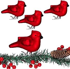 Amazon.com: Sliner 4 Pcs Christmas Glass Cardinal Ornament with Clip Red Cardinal Birds Clip on Xmas Tree Artificial for Christmas Tree Home Outdoor Festival Decorations Xmas Holiday Party Decor : Home & Kitchen
