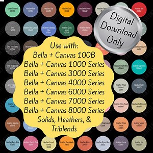 Hex Code Color Chart for Bella  canvas Shirts, Tanks and Sweatshirts - Etsy Canada