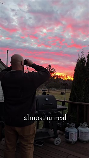 Jake was supposedly looking at deer with thise binoculars.... but really probably admiring the sunset 🤣🌅. . . . #sunset #hobbyfarm #homestead #husband