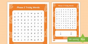 Phase 2 Tricky Words Word Search
