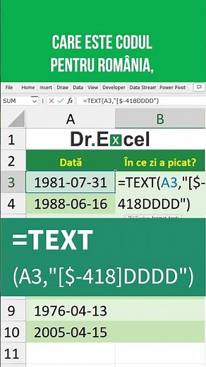 Cum Poți să Afli în Excel în ce zi a Săptămânii a Picat o Dată Calendaristică folosind Funcția TEXT