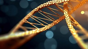 DNA chain, helix. Genetics. Concept animation of digital DNA, human genome. Medical research, genetic engineering, biology.