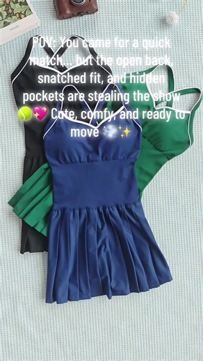 The contrast backless tennis dress with built-in shorts that’s made for spring matches & coffee after 🎾✨ #TennisDress #ContrastActive #BacklessStyle #SpringAthleisure #SportyChic