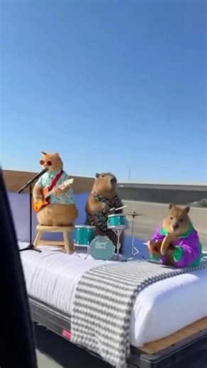 Happy Tiny Animals Band Live on the Highway Bed 😂