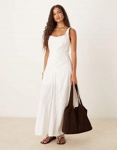 ASOS DESIGN sleeveless waisted midi dress in white | ASOS