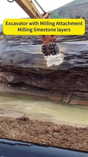 Excavator equipped with milling attachments milling limestone layers#tik_tok #excavator #foru #drumcutter