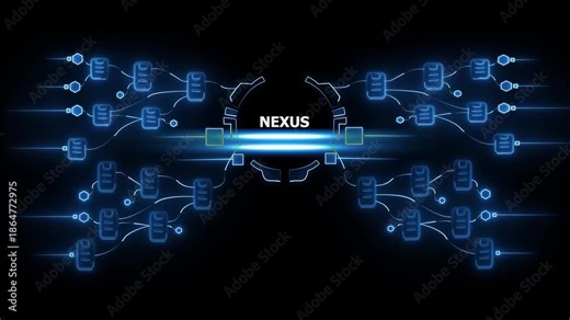 Nexus Network Connection Hub Data Flow Visualization Technology Concept